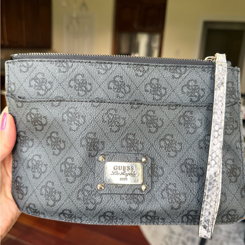 Guess Black/Gray Logo Clutch with Wristlet
